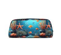 Custodia in pelle leggera e portatile con disegno di pesce corallo, con cerniera, 20,5 x 5,5 x 8 cm, per ufficio, viaggi, trucchi, Oro, Taglia unica, Portamonete