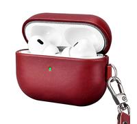 Custodia in pelle per AirPods Pro 2, ICARERFAMILY Premium Custodia protettiva in vera pelle per AirPods Pro 2 Custodia di ricarica con foro (LED visibile) Supporto Caricatore senza fili-Rosso