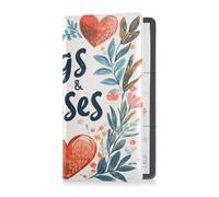 Custodia in pelle per assicurazione e carta d'identità per uomo e donna, portafoglio accessori per documenti, carte, licenza San Valentino foglie floreali eucalipto cuori abbracci e baci, San