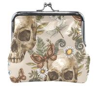 Custodia in pelle per monete con teschi classico per donne e ragazze, colore rosa, per cambio carte, classico Skulls Beige, UNITALLA Classic, Classic Skulls Beige, UNITALLA Classic, Classico Skulls
