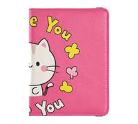 Custodia in pelle per passaporto e carte di vaccino, custodia per passaporto, documenti da viaggio, con blocco RFID, per uomini e donne, impermeabile, Amo il tuo gatto cartone animato di San Valentino