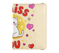 Custodia in pelle per passaporto e carte di vaccino, custodia per passaporto, documenti da viaggio, con blocco RFID, per uomini e donne, impermeabile, I Miss You Cartoon carino gatto bianco 3, 1 size