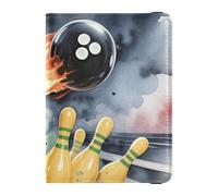 Custodia in pelle per passaporto e carte di vaccino, custodia per passaporto, documenti da viaggio, con blocco RFID, per uomini e donne, impermeabile, Divertimento Fiamma Bowling, 1 size, moderno