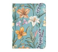 Custodia in pelle per passaporto e carte di vaccino, organizer per documenti di viaggio, custodia a portafoglio per viaggi, essenziale, impermeabile, Motivo Giglio Fiore Blu, 1 size, moderno