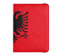 Custodia in pelle per passaporto e carte di vaccino, organizer per documenti di viaggio, custodia a portafoglio per donne e uomini, impermeabile, Bandiera Albania Immagine vettoriale, 1 size, moderno