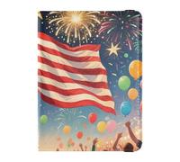 Custodia in pelle per passaporto e carte di vaccino, organizer per documenti di viaggio, custodia protettiva per passaporto, essenziale da viaggio, impermeabile, Fuochi d'artificio Bandiera, 1 size