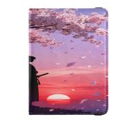 Custodia in pelle per passaporto e vaccino con silhouette di fiori di ciliegio Samurai, organizer per documenti di viaggio, custodia per passaporto, per donne e uomini, impermeabile
