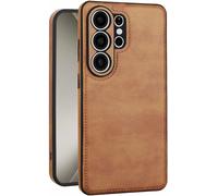 Custodia in Pelle per Samsung Galaxy S26 Ultra,Custodia Protettiva per Cornice Fotocamera di Lusso in Pelle PU Vintage Classica,Cover Antiurto Antiscivolo Antigraffio per Galaxy S26 Ultra(Marrone)