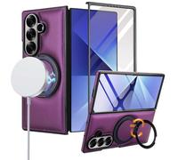 Custodia in pelle per Samsung Galaxy Z Fold7 MagSafe con supporto ad anello integrato in vetro viola