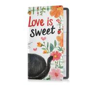 Custodia in pelle PU per assicurazione e carta d'identità per uomo e donna, essenziale per documenti essenziali, patente di guida, carte di San Valentino, fiori e gatti Love Is Sweet, San Valentino