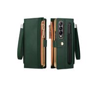 Custodia In Pelle Spazzolata Antifurto Rfid Compatibile Con Samsung Galaxy Z Fold4 Celebrity Series Con Scomparto Per Penna (Verde): Verde