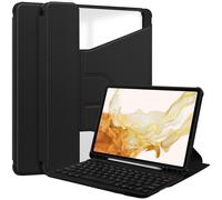 Custodia in pelle trasparente con tastiera e rotazione a 360 compatibile con Samsung Galaxy Tab S9+: nera