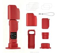 Custodia in silicone compatibile con Insta360 Luna Ultra, custodia protettiva morbida con pellicola protettiva in vetro temperato, copriobiettivo, base in silicone, Rosso, Semplice
