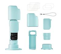 Custodia in silicone compatibile con Insta360 Luna Ultra, custodia protettiva morbida con pellicola protettiva in vetro temperato, copriobiettivo, base in silicone, Ciano, Semplice