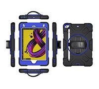 Custodia in silicone compatibile con iPad da 7,9 pollici, resistente alle cadute, con supporto girevole a 360 gradi e cinturino da polso per iPad Mini 4/5 generazione, nero+blu