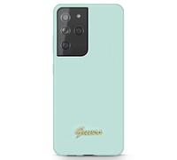 Custodia in silicone con logo Guess per Samsung Galaxy S21 Ultra, colore blu.