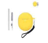 Custodia in silicone per auricolari Google Pixel Buds 2a, resistente agli urti, impermeabile, morbida e durevole, con cordino, portachiavi e strumento di pulizia, colore giallo