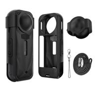 Custodia in silicone per Insta360 X5, set 4 in 1, custodia protettiva, tracolla, corda/copriobiettivo, antigraffio, antiscivolo, custodia protettiva completa per fotocamera sportiva Insta 360 X5