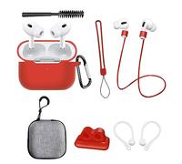 Custodia in Silicone Protettiva per AirPods Pro 2 Generazioni: AIYAAIYA Set di Accessori per Apple AirPod 8 in 1 con Supporto per Cinturino dell'orologio/Spazzola per la Pulizia/Portachiavi(Rosso)