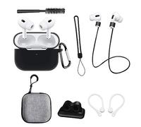 Custodia in Silicone Protettiva per AirPods Pro 2 Generazioni: AIYAAIYA Set di Accessori per Apple AirPod 8 in 1 con Supporto per Cinturino dell'orologio/Spazzola per la Pulizia/Portachiavi (Nero)