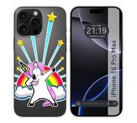 Custodia in silicone trasparente per iPhone 16 Pro MAX (6.9) design unicorno disegni
