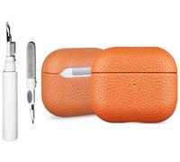 Custodia in vera pelle compatibile con AirPods 4, con cancellazione attiva del rumore, vera pelle di ciottoli, custodia di ricarica wireless retrò lussuosa antiurto con kit di pulizia