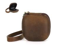 Custodia in Vera Pelle per Beats Fit Pro, Retro Custodia Protettiva da Viaggio in Pelle di Vacchetta Crazy Horse con Cinturino da Polso Anti-Perso, Cover per Cuffie Antiurto per Beats Fit Pro Coffee