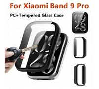 Custodia in vetro e PC compatibile con Xiaomi Mi Band 9 Pro, paraurti rigido con protezione in vetro temperato ultra HD integrata per copertura Mi Band 9 Pro, accessori nero,bianco avorio,Ago di pino 