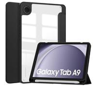 Custodia intelligente per Samsung Galaxy Tab A9 8,7" 2023 retro trasparente, spegnimento automatico/sveglia, con supporto per penna S, slim fit, leggera, antiurto, con supporto per tablet, nera