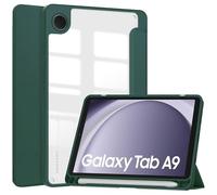 Custodia intelligente per Samsung Galaxy Tab A9 8,7" 2023 retro trasparente, spegnimento automatico/sveglia, con supporto per penna S, slim fit, leggera, antiurto, con supporto per tablet, verde