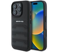 Custodia IPHONE 16 Pro Max Mercedes AMG Vera Pelle Perforata Nero Logo