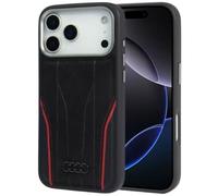 Custodia IPHONE 17 Pro Max Vera Pelle Audi R8 Magsafe Nero Rosso Logo Metallo