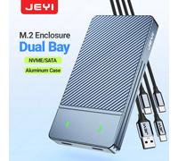 Custodia JEYI Dual Bay M.2 NVMe SATA SSD, custodia in alluminio USB 3.2 Gen 2 10 Gbps per SSD M.2 PCIe 2280/60/42/30. Supporta la finiture UASP