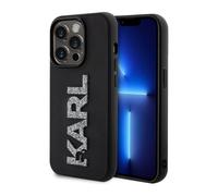 Custodia Karl Lagerfeld 3D in gomma con logo glitterato, nera - iPhone 15 Pro