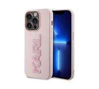 Custodia Karl Lagerfeld 3D in gomma con logo glitterato, rosa - iPhone 15 Pro Max