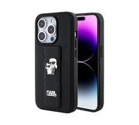 Custodia Karl Lagerfeld Gripstand Saffiano Karl & Choupette Pins, nera - iPhone 15 Pro