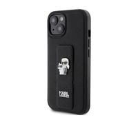 Custodia Karl Lagerfeld Gripstand Saffiano Karl & Choupette Pins, Nero - iPhone 15
