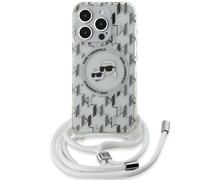 KARL LAGERFELD Monogramma IML a tracolla CUSTODIA MAGSAFE CON CORDINO per Apple iPhone 15 Pro, Trasparente