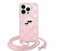 Custodia Karl Lagerfeld per iPhone 15 Pro 6.1 rosa Custodia rigida IML Crossbody Monogram Karl & Choupette Head MagSafe - Nouvo