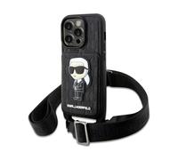 Custodia Karl Lagerfeld Saffiano Monogram Crossbody Ikonik, Nero - iPhone 14 Pro