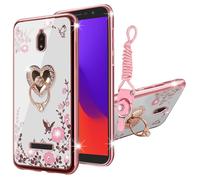 Custodia KuDiNi per BLU View 2 B130DL, custodia protettiva trasparente con supporto e cinturino, in TPU morbido e glitterato, con motivo a farfal