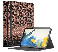Custodia leopardata glitterata per Samsung Galaxy Tab S8 (2022) / Galaxy Tab S7 (2020) da 11 pollici, custodia con angoli di visualizzazione multipli con supporto per penna S, funzione di