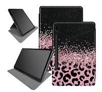 Custodia leopardata rosa glitterata per Samsung Galaxy Tab S8 Plus 2022/S7 FE 2021/S7 Plus 2020 12,4 pollici, supporto pieghevole girevole a 360 gradi con angoli di visualizzazione multipli custodia