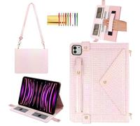 Custodia lucida per iPad Pro 12,9" 6a/5a/4a generazione e iPad Air 33 cm borsa w/cinghia da polso, Techcircle Crossbody Iridescent Folio stand custodia w/portamatite + tracolla, rosa pallido lucido