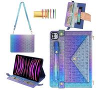 Custodia lucida per iPad Pro 12,9" 6a/5a/4a generazione e iPad Air 33 cm borsa w/cinghia da polso, Techcircle Crossbody Iridescent Folio Stand Wallet Case w/portamatite + tracolla, indaco lucido