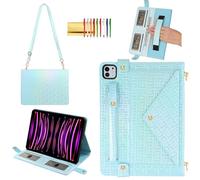 Custodia lucida per iPad Pro 12,9" 6a/5a/4a generazione e iPad Air 33 cm borsa w/cinghia da polso, Techcircle Crossbody Iridescent Folio Stand Wallet Case w/portamatite + tracolla, blu lucido