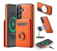 Custodia magnetica 2 in 1 rimovibile in pelle per Samsung Galaxy S25 Plus, con blocco RFID, compatibile con ricarica wireless con anello girevole a 360°, custodia protettiva antiurto (arancione)