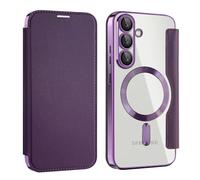 Custodia Magnetica Compatibile con Samsung Galaxy S25 plus - Etui in Pelle PU Flip Portafoglio con Spazi per Schede, Trasparente per Samsung Galaxy S25 plus，Viola