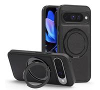 Custodia magnetica in pelle per Google Pixel 9, [compatibile con MagSafe] girevole a 360° regolabile, cavalletto antiurto protettiva sottile (nero)