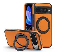 Custodia magnetica in pelle per Google Pixel 9 Pro, [compatibile con MagSafe] girevole a 360° regolabile, cavalletto antiurto protettiva sottile (arancione)